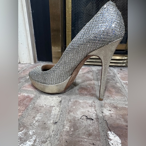 Jimmy Choo Glitter Platform Heels Size 38 EU /8 US Gold Silver Sparkle Stilettos - Picture 8 of 16